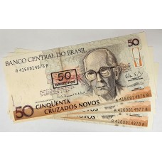 BRAZIL 1990 . FIFTY 50 CRUZADOS NOVOS BANKNOTES . ERROR . INK SMUDGE FROM OVERPRINT